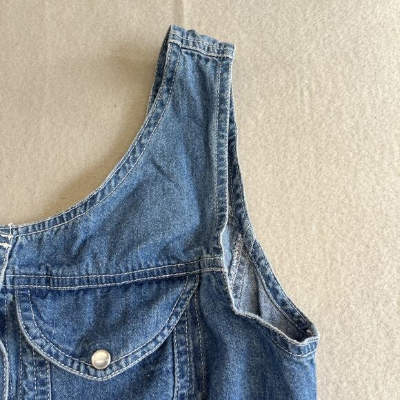Xhilaration 90s Denim Overall Dress Large Mini Y2K Retro Pearl Snap - Picture 6 of 11